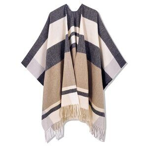 6794 Women's Travel Plaid Shawl Wrap Open Front Poncho Cape For Fall